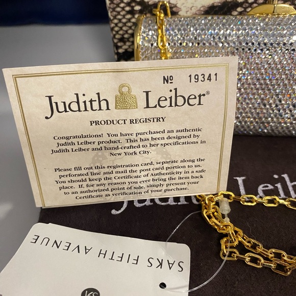Judith Leiber Miniaudière Evening Purse Handbag Gold w Silver Rhinestones unworn - Picture 10 of 15